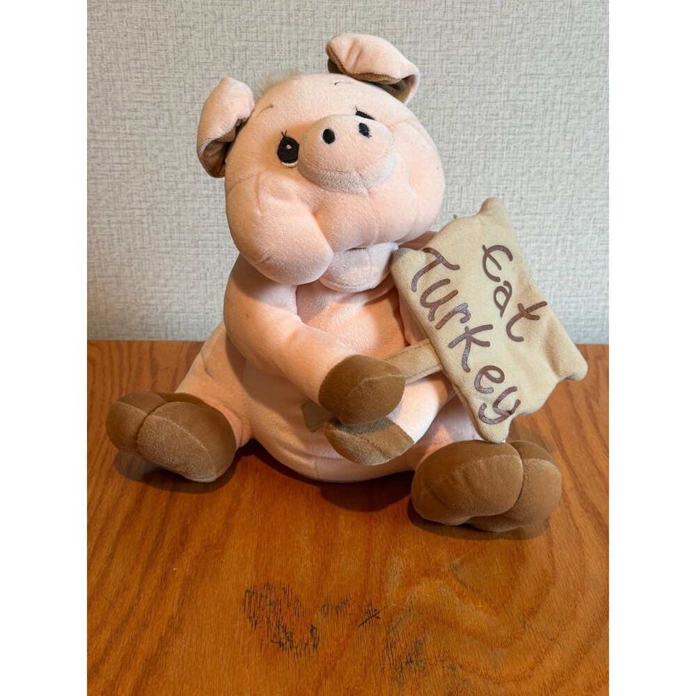 Hallmark Plush Pig Eat Turkey Thanksgiving Sign Stuffed Animal Vintage Patch